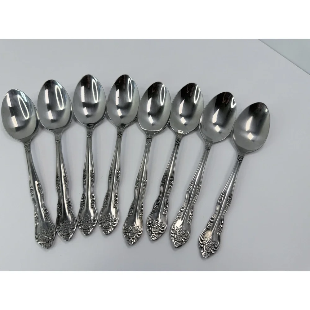 Rogers Dream Rose Teaspoons Stainless Flatware Korea Set of 8